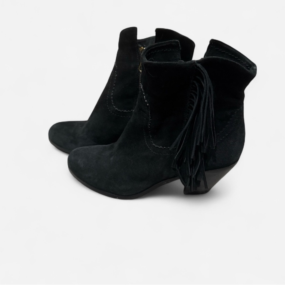 SAM EDELMAN Black Western Fringe Booties